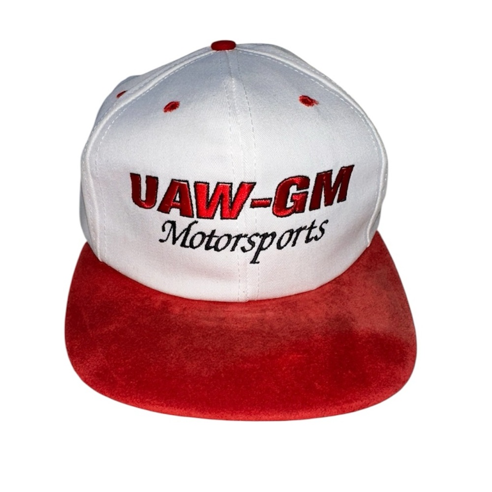 Vintage United Auto Workers GM Motorsports General Motors Suede Bill Strap Hat